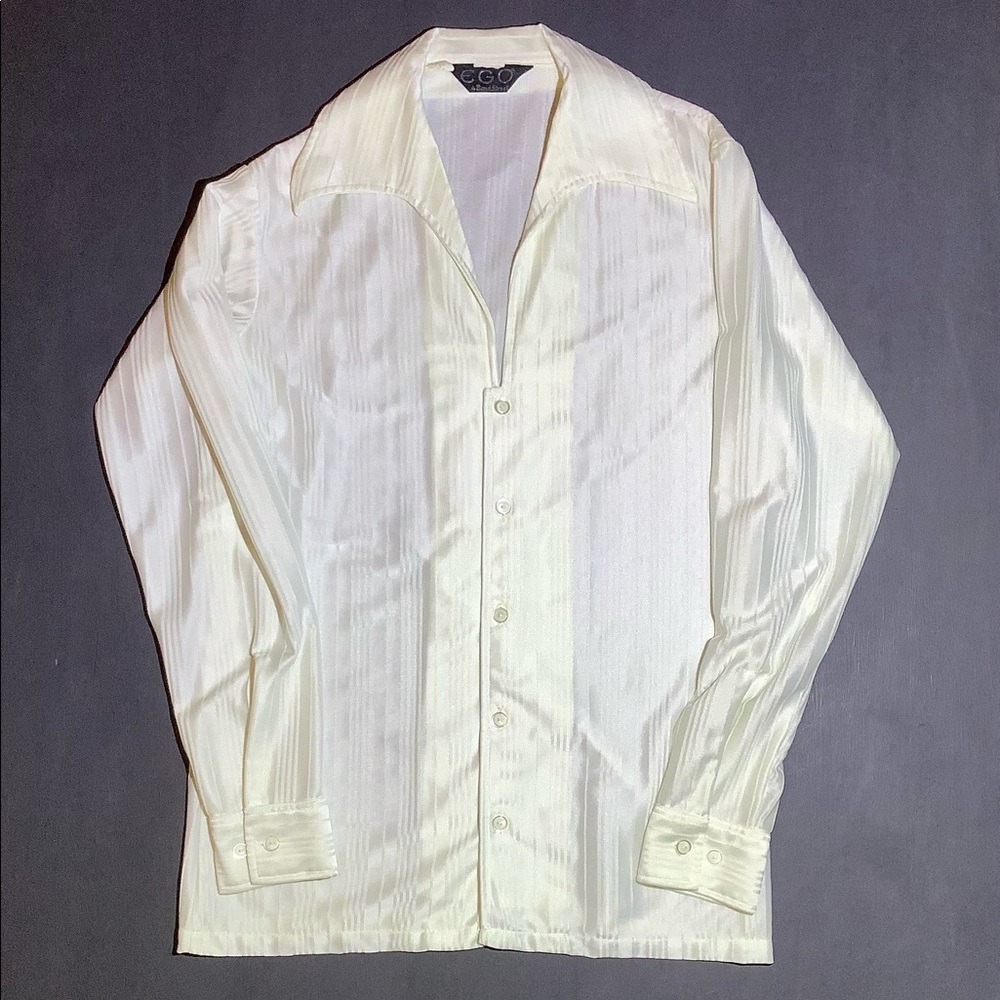 EGO by Bond Street Vintage 1970s Polyester Long Sleeve Button Down Shirt Size 15